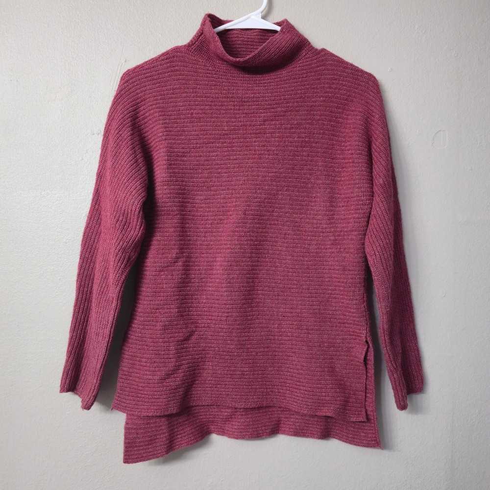Benedetta B Italy Womens Mock Neck Ribbed Knit Sweater Burgundy S High Low Hem